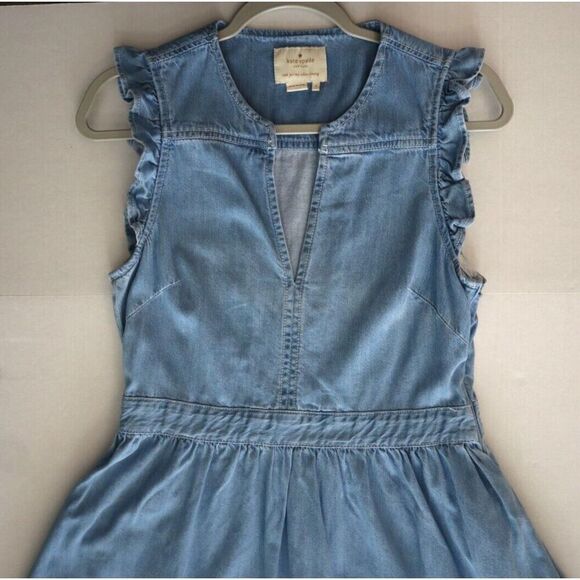 Kate Spade Women’s Sz 4 Blue/White Dip-Dyed Denim Ruffle-Trim Dress - Picture 8 of 14
